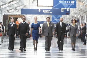 United Airlines flight attendants and crew members at Chicago O'Hare