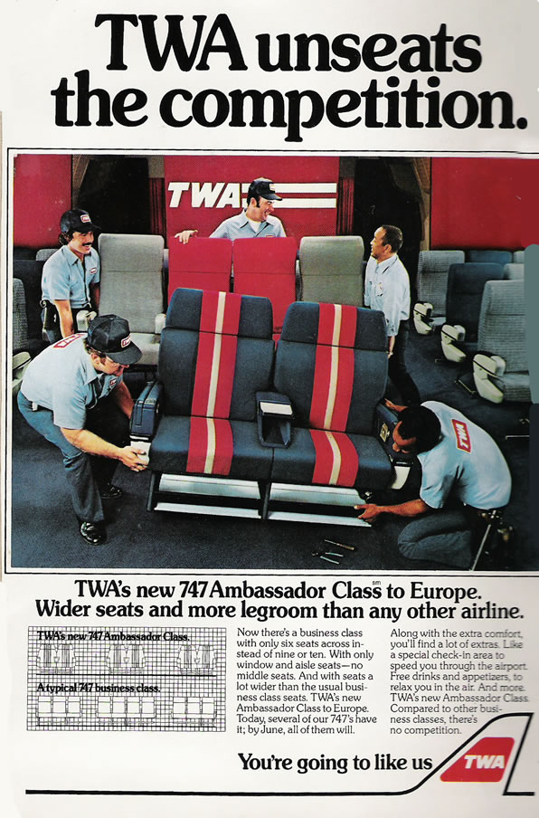 TWA Ambassador Reklamı koltuklar