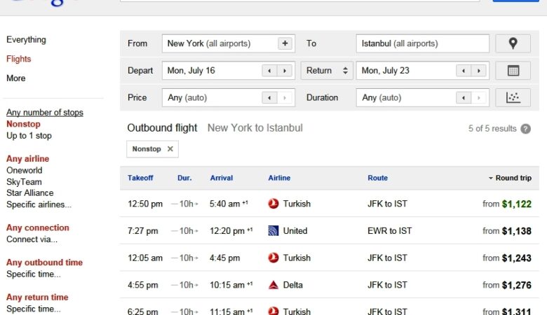 Google Flights - İstanbul New York