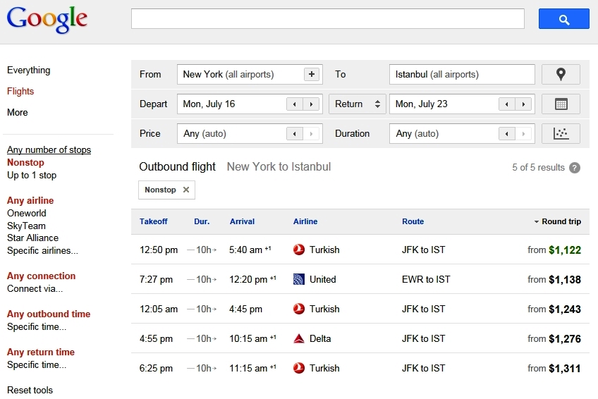 Google Flights Artık Dünyaya Uçuruyor