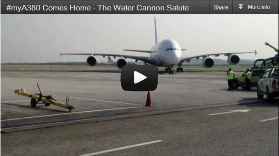 Malaysia Airlines Airbus A380 – The Water Cannon Salute