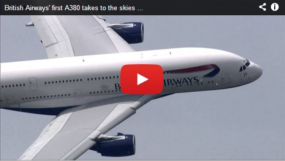 British Airways’ first A380 takes to the skies above Le Bourget Airport