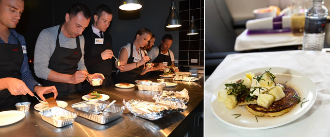 Virgin Australia’s consulting chef Luke Mangan offers restaurant guests a sample of airline food