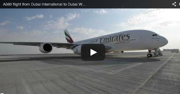 Emirates A380 flight from Dubai International to Dubai World Central