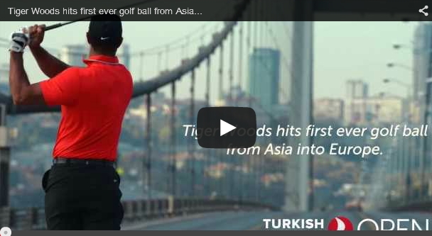 Tiger Woods hits first ever golf ball from Asia into Europe