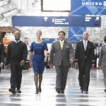 United Airlines flight attendants and crew members at Chicago O'Hare