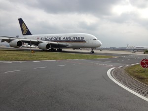Singapore Airlines_Airbus A380_9V-SKT_Frankfurt Airport_March 2015