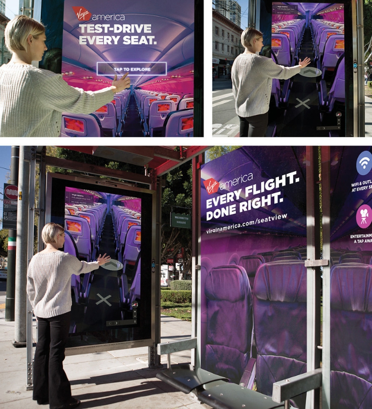 Virgin America lets people waiting at bus-stops explore its mood-lit cabin via Google Street View