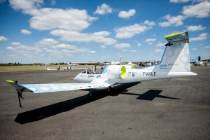 The E-Fan flight demonstrator prepares for take-off.