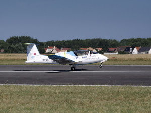 Airbus Group’s E-Fan technology demonstrator became the world’s first all-electric two engine aircraft taking off by its own power to successfully cross the Channel on 10 July 2015, some 106 years after Louis Blériot’s epic flight. Here landing in Calais.