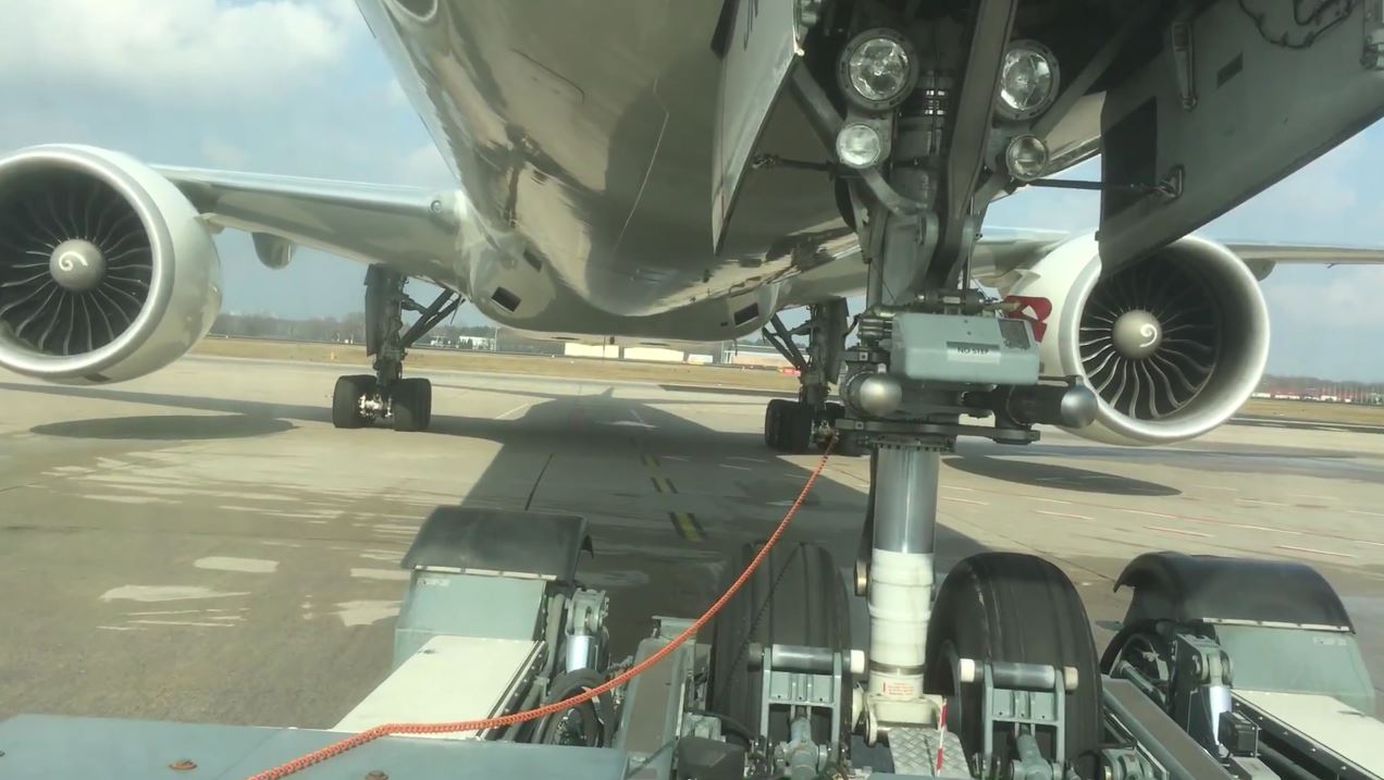 Pushback and Engine Start of a Turkish Airlines Boeing 777