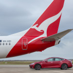 Qantas_Boeing 737_aircraft_Tesla_Model S P90D_electric car