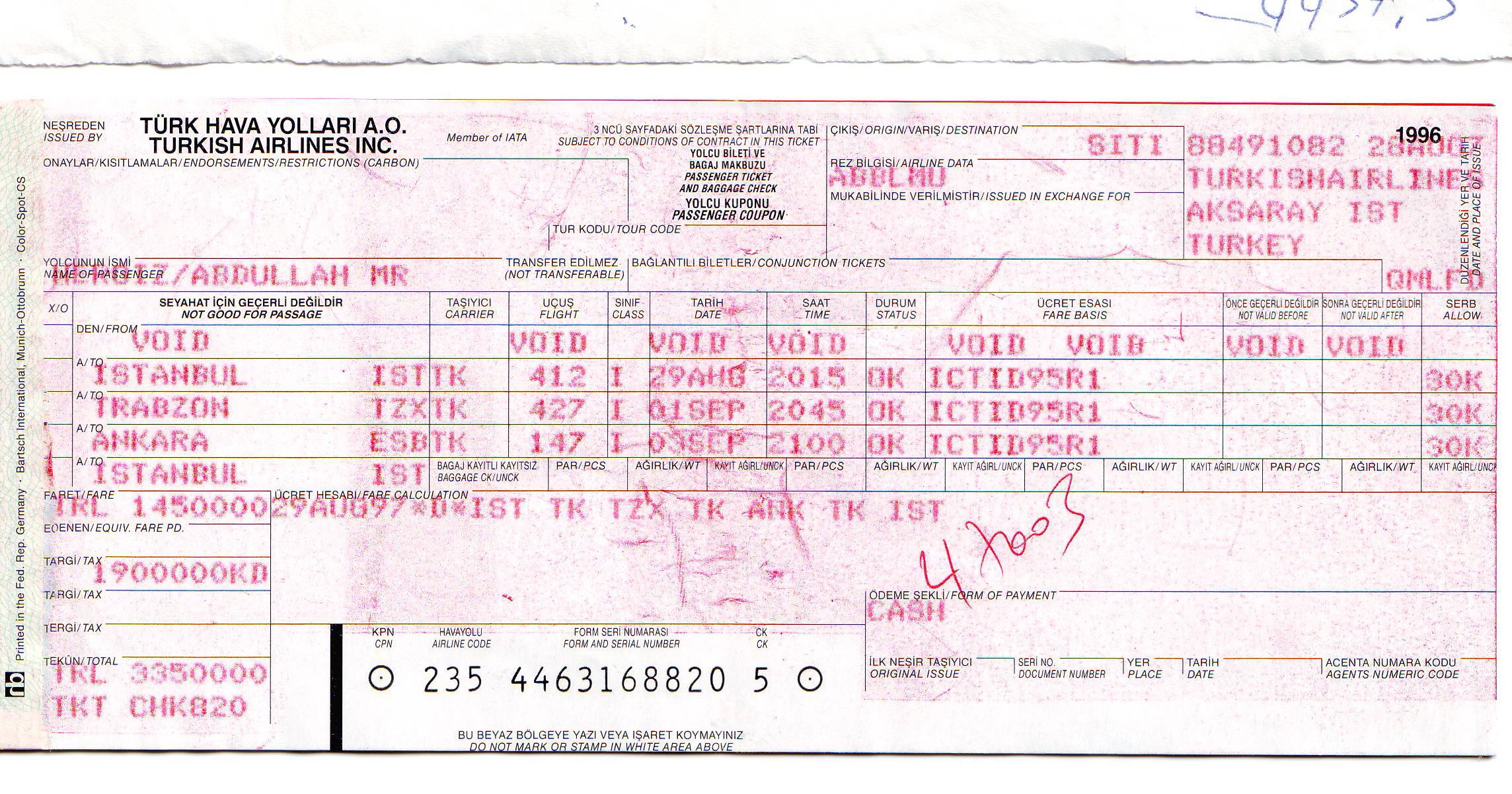 THY_Turkish Airlines_old ticket_eski bilet