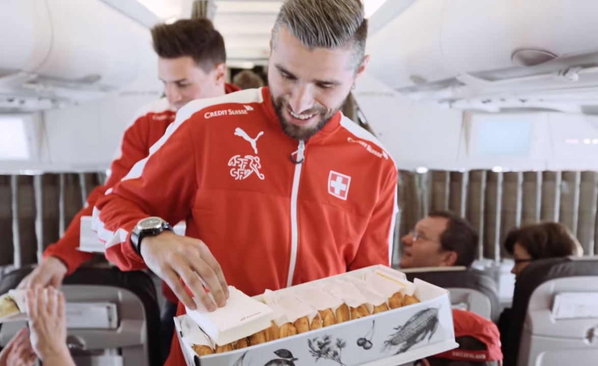 Swiss national football players on board SWISS for big surprise