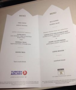 Turkish Airlines Economy Class Inflight Menu Card (May 2016)