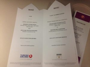 Turkish Airlines Inflight Menu Card