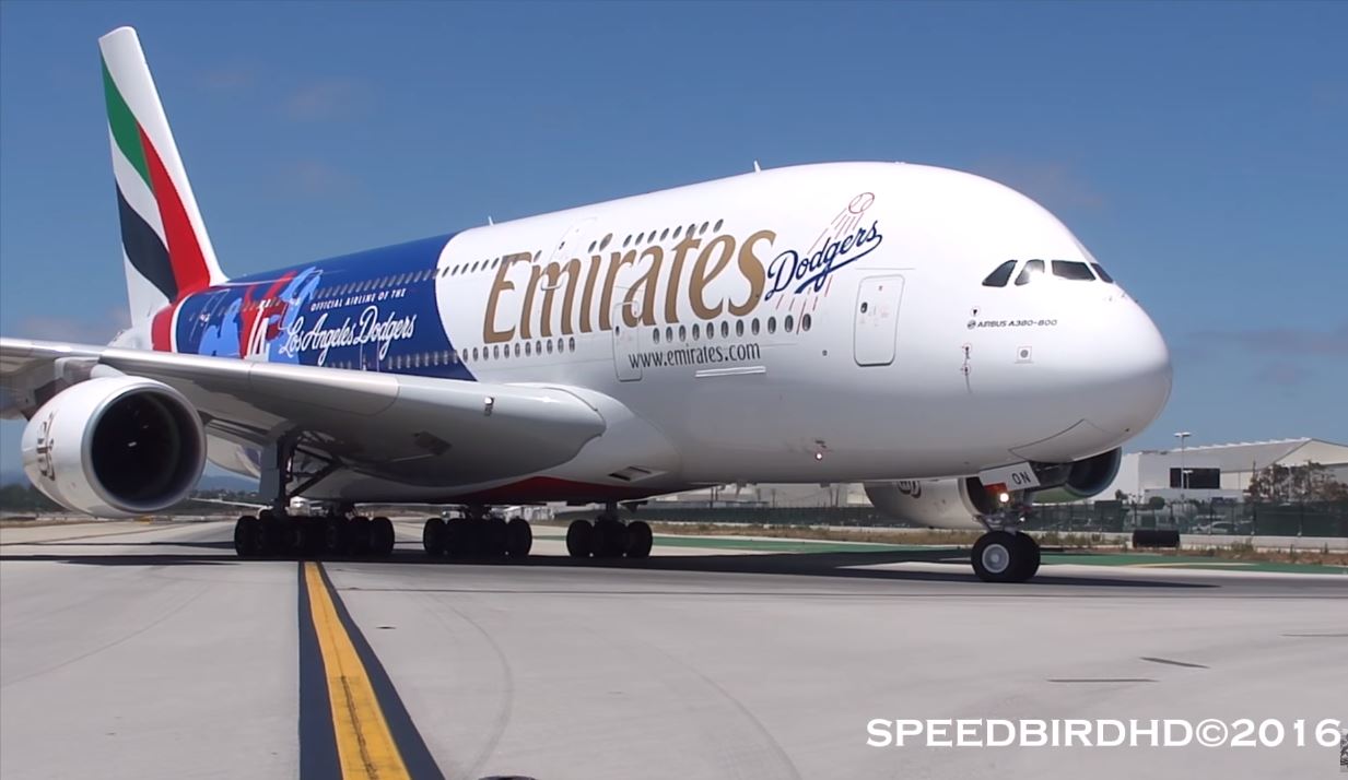 Emirates ‘Dodgers Livery’ Airbus A380-800 [A6-EON] at LAX