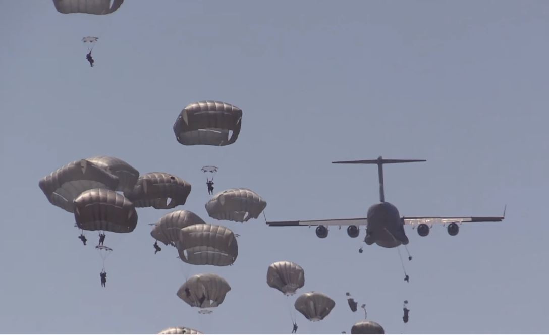 Paratroopers Static Line Jump From C-17