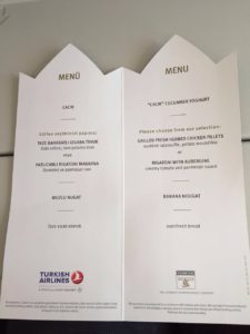 Turkish Airlines Inflight Menu Card (Economy Class) Helsinki-Istanbul (July 2016)