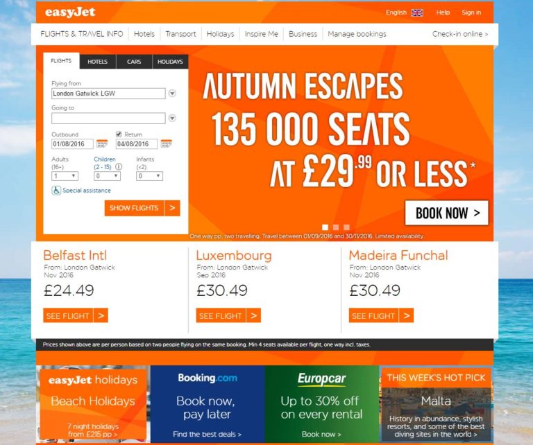 Карта полетов easyjet
