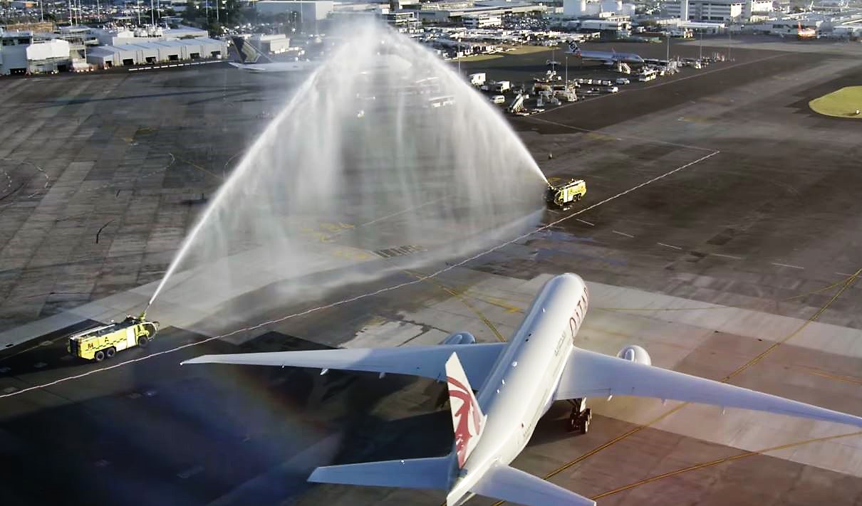 Qatar Airways Inaugural Flight Landing in Auckland