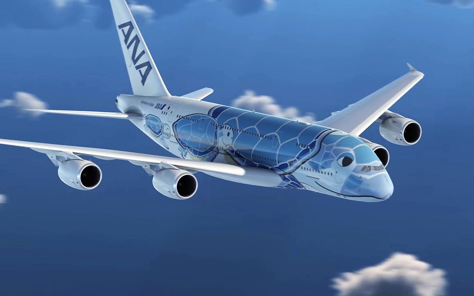 ANA A380 livery symbolising good luck and prosperity in Hawaii