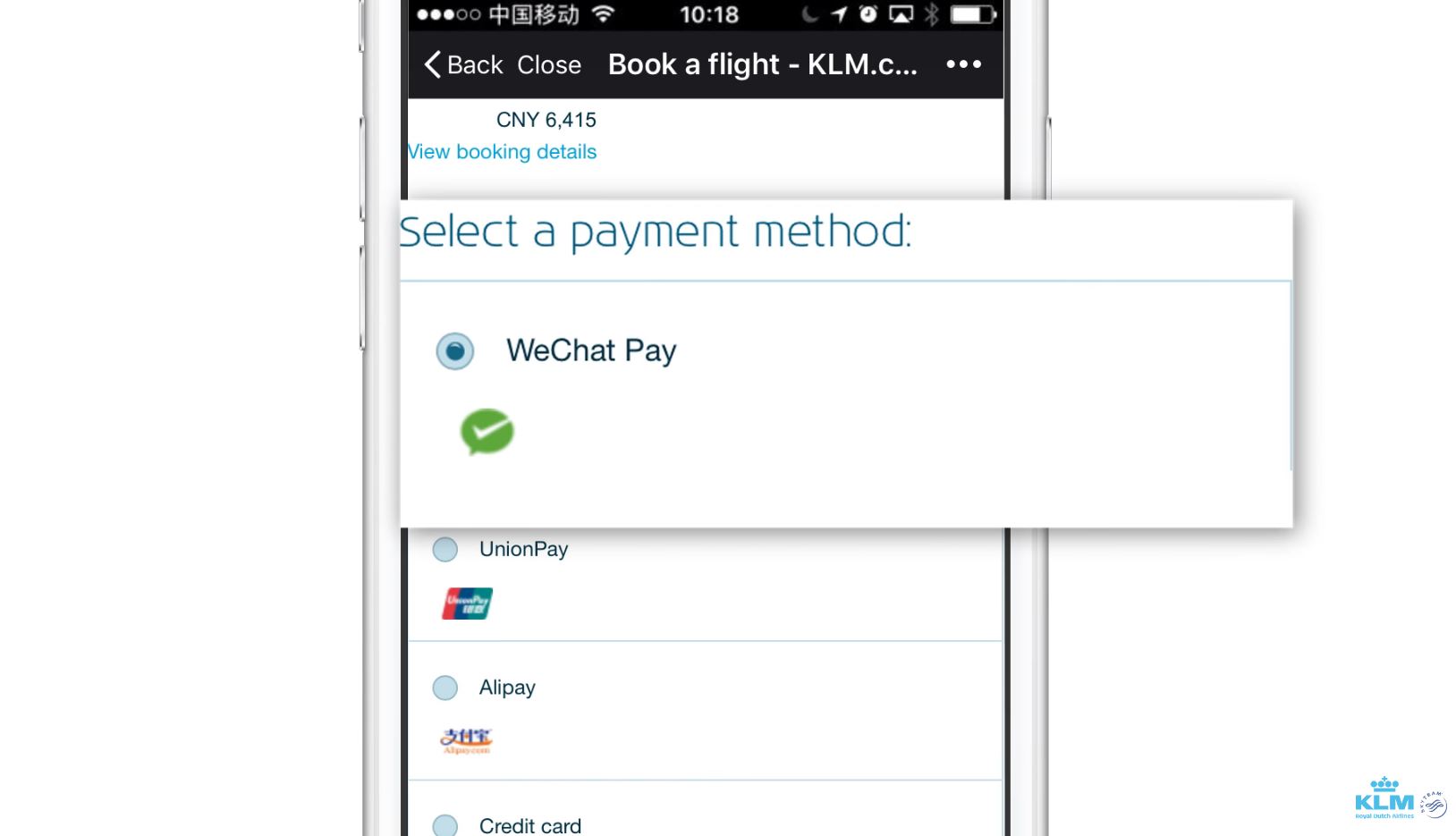 KLM introduces WeChat Pay