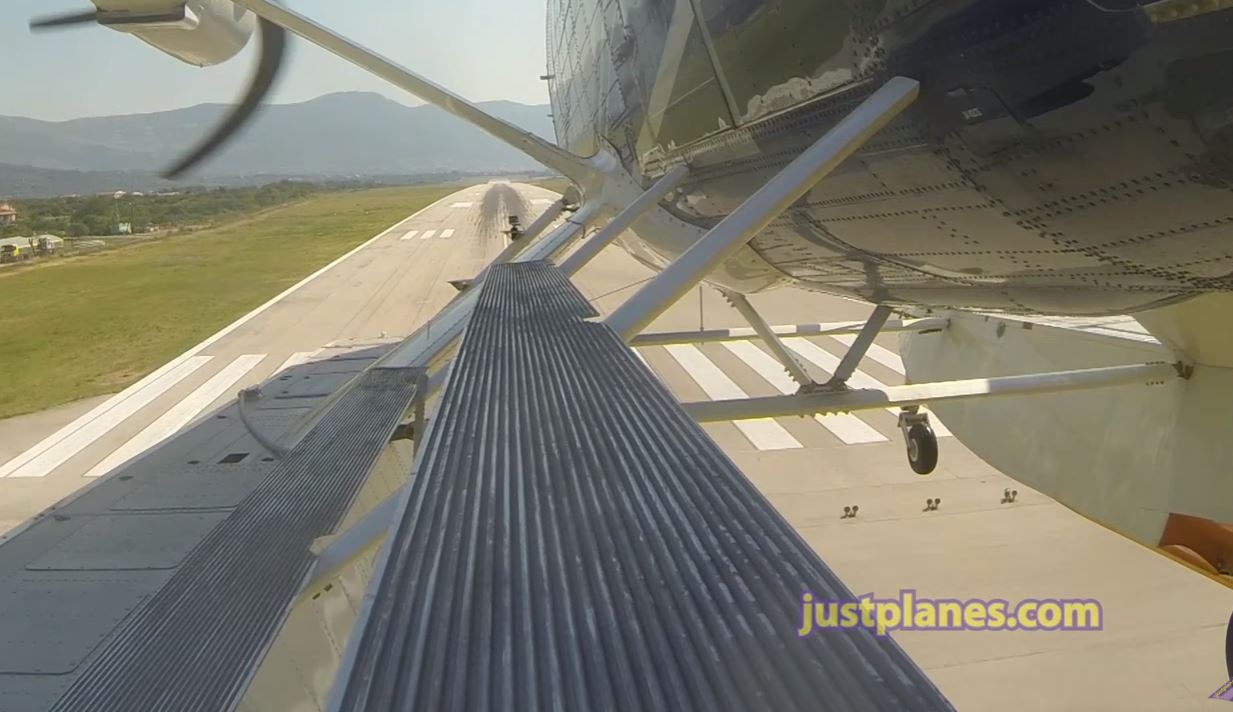 Seaplane – Floatplane landing on a runway