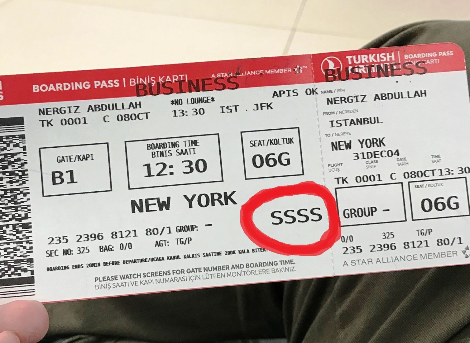 Bini Kart Boarding Pass zerindeki SSSS baresi Ne Anlama Geliyor 