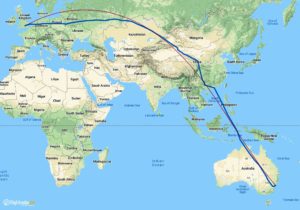 Qantas'ın Project Sunrise kapsamındaki deneme uçuşunda (QF7879) izlediği güzergâh. (2019)
