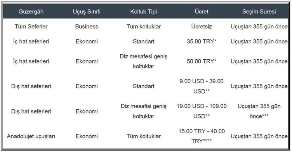 THY, Koltuk Seçimini Ücretli Hale Getirdi Havayolu 101