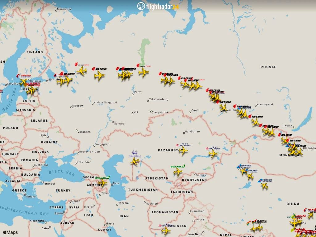 Çinli havayolları, Sibirya hava sahasını kullanmaya devam ediyor.