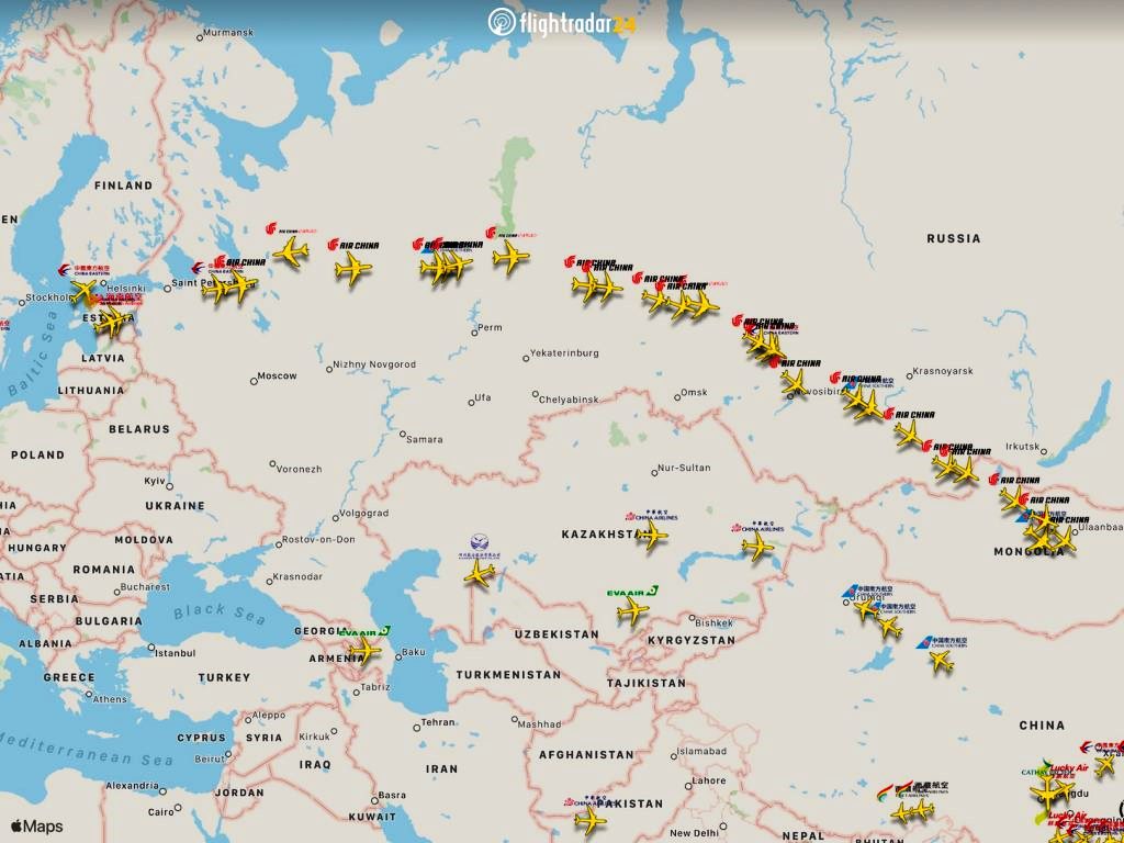 Çinli ve Koreli Havayolları, Rusya Hava Sahasını Kullanmaya Devam Ediyor