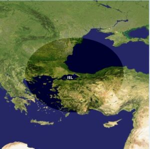 İstanbul Atatürk Havalimanı merkezli olarak 500 km menzil