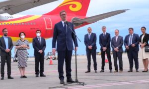 Aleksandar Vučić, Hainan Airlines'ın ilk - Belgrad seferi için konuşma yapıyor (16 Temmuz 2022)