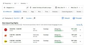 Singapur - Kuala Lumpur Uçak Bileti Fiyatı (Aralık 2022)