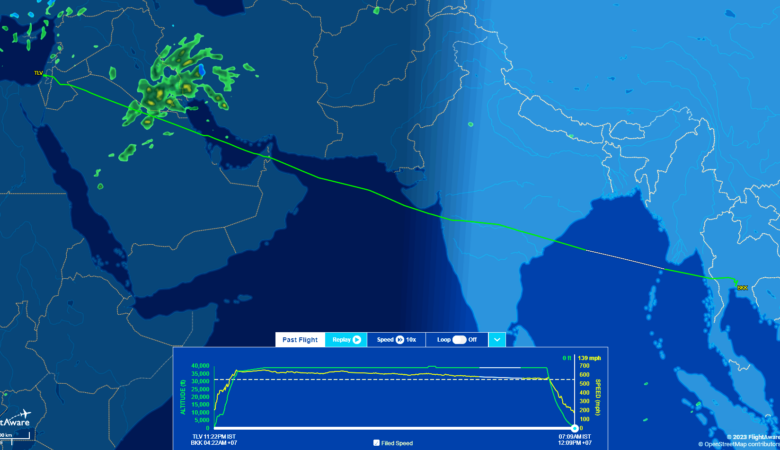 El Al Havayolları'nın Tel Aviv - Bangkok (LY81) Rotası (6 Mart 2023)