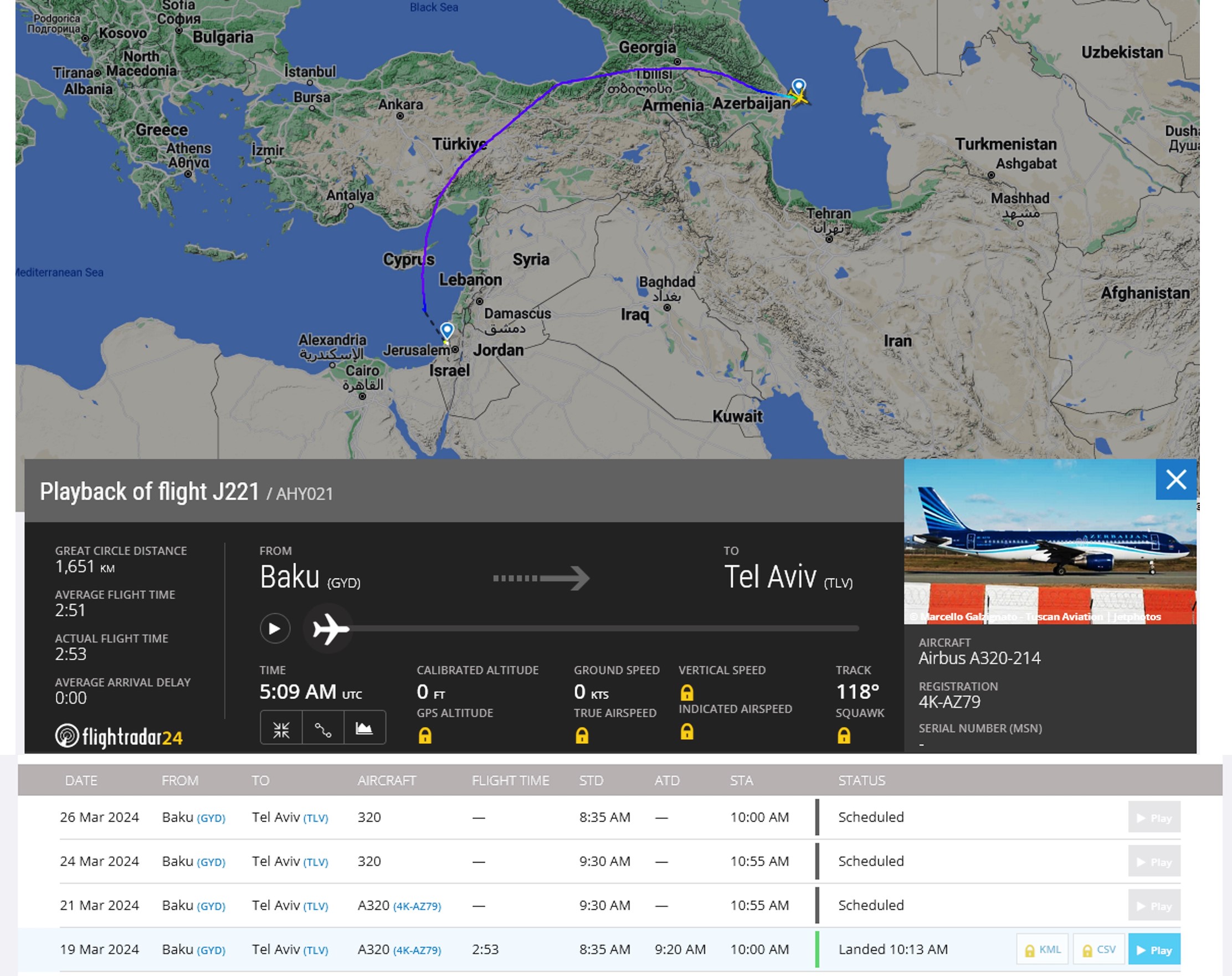 Azerbaycan Hava Yolları, Tel Aviv Seferlerine Başladı