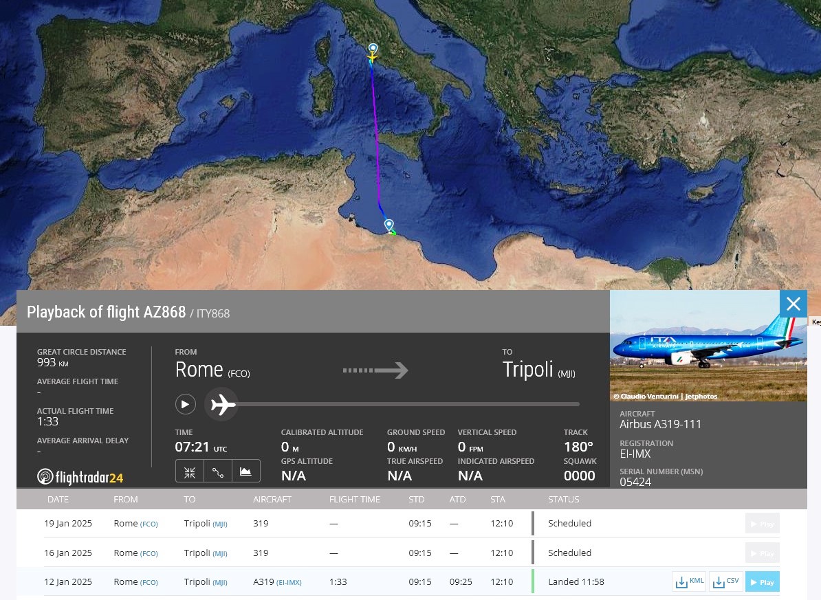 ITA Airways, İtalya – Libya Seferlerine Başladı