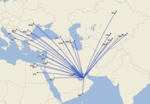 Wizz Air'in Abu Dabi merkezli uçuş ağı (Temmuz 2025)