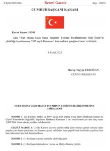 Yurt Dışına Çıkış Harcı 1.000 TL Oldu (9 Eylül 2025)