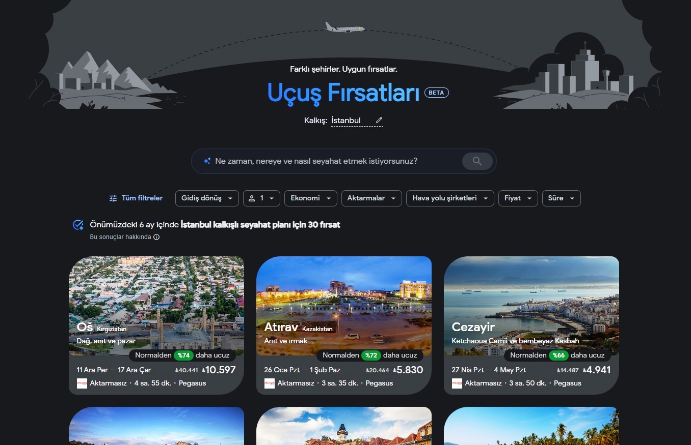 Google Flight Deals: Ucuz Uçak Bileti Aramada Yapay Zekâ Dönemi