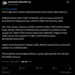 Ulaştırma Bakanlığı Açıklaması (2 Mart 2026)