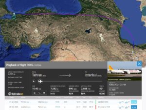Pegasus uçağının Türkiye'ye dönüş rotası (21 Nisan 2026)
