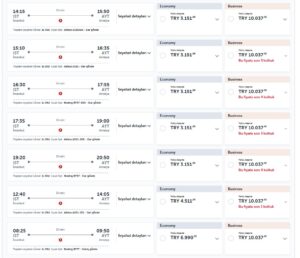 29 Mayıs 2026 günü için THY'nin İstanbul - Antalya Bilet Fiyatları (7 Nisan 2026)