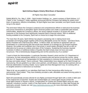 Spirit Airlines uçuş operasyonunu durdurdu (2 Mayıs 2026)